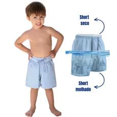 Short Mágico Masculino Infantil Estampa Mágica Azul Sereno Aparece Ao Molhar Praia Menino