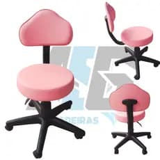 Cadeira Mocho De Trabalho Confortável Para Estética Manicure Giratoria Feminina Odontologica Com Encosto Rosa