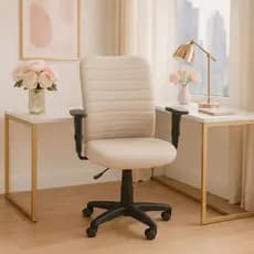 Cadeira Escritório Ergonômica Bege NR17 Home Office Executiva Giratória C/Rodízios Confortável Costura Esteirinha