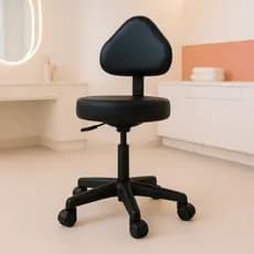 Mocho Preto Para Estética Cadeira Ergonômica Regulagem de Altura Corino p/ Clínica Manicure Giratória c/Rodízios