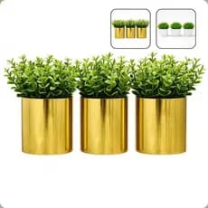 Decoração Sala Rack Kit 3 Vasinhos Com Planta Montado