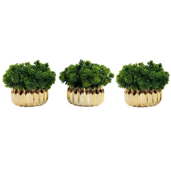 Kit Decoração Sala 3 Mini Vasinhos Cerâmica e Planta Artificial