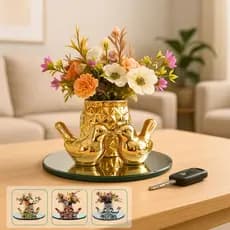 Kit Decoração Vasinho com Flor Artificial, Bandeja Espelhada e Casal de Pássaros – Elegância Sala, Lavabo, Escritório