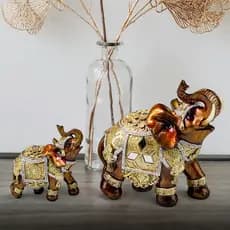 Enfeite 2 Elefantes Indianos Resina Decoração Casa Sala Rack