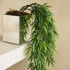 Planta Pendente Artificial Bambu Com Vaso Quadrado Espelhado