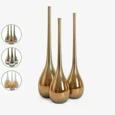 3 Vasos Garrafas Decorativas de Vidro Craquelado Metalizado