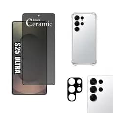 KIT Para Samsung Galaxy S25 Ultra - Película de Privacidade Fosca 9D + Capa + Câmera