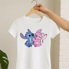 Camisa Feminina Baby Look Stitch e Angel