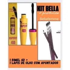 KIT BELLA FEMME C/ 2 ITENS RIMEL 4D EXPERT + LAPIS D OLHO E SOBRANCELHA MARROM C APONTADOR Maquiagem