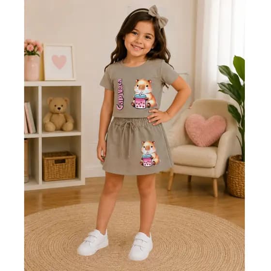 CONJUNTO INFANTIL E JUVENIL CAPIVARA SHORT SAIA E BLUSA ENVIO EMEDIATO