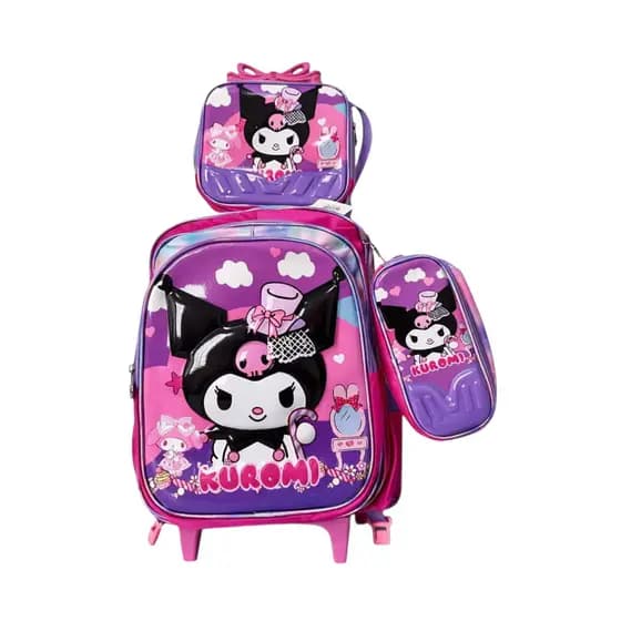 kit Mochila Escolar ridinha 3D Lancheira +Estojo + lancheira termica -Kuromi  My Melodi infantil