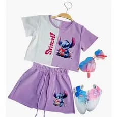 Conjunto STITCH  menina/conjunto blusa e short saia envio Emediato