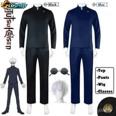 Fantasia de Cosplay de Gojo Satoru da 2ª Temporada de Jujutsu Kaisen, Peruca Curta, Óculos, Uniforme Escolar de Tóquio,