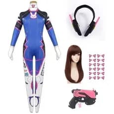 Fantasia Feminina de Dva Cosplay Jogo Adulto Balde Elastano Conjunto de Peruca e Arma para Halloween Feminino Fone de