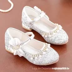 ⭐           Sapatos Infantis para Meninas, Sandália de Couro com Salto Alto de Cristal para Festa, Sapatos de Princesa *