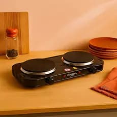 Fogão Elétrico 2 Bocas Panela Camping Assadeira Pequeno Preparo Comida Mini Grill Aquecimento Chapa