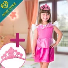 Fantasia Infantil Princesa Rosa com Tiara Festa