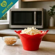 Balde de Pipoca Pipoqueira de Silicone com Tampa para Micro-ondas Dobrável Livre de Óleo e BPA