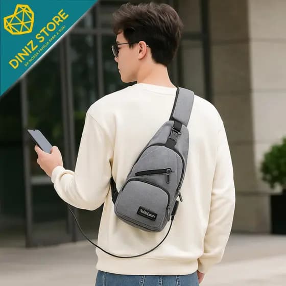 Bag Unissex Entrada Usb Leva Celular Carteira Documento Fone Bolsa Mochila Ombro