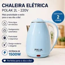 Chaleira Elétrica Polak 2L 220v PK7063 – 1500W | Design Moderno em Cores Elegantes
