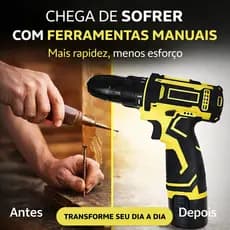 Parafusadeira Furadeira 12V Sem Fio com Maleta Kit 24 Peças Bateria Lítio Bivolt Torque 23Nm