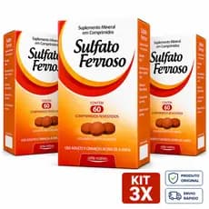 Kit 3x Sulfato Ferroso 60 Comprimidos | 180 Comprimidos | Reposição de Ferro Melhor Custo
