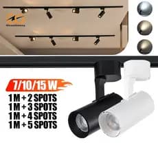 Kit Spot LED Trilho Eletrificado 7/10/15W Cor Preto/Branco +Trilho | Bivolt Luz Frio Neutro Quente