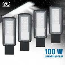Kit4 Luminária LED Poste 6500K IP66 100W Bivolt Cabeçote para Iluminação Pública Externa