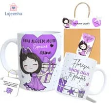 Caneca de Porcelana Personalizada - Caneca Floresça - Caneca Roxa - Presente Feminino