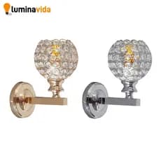 Arandela De Cristal Redondo Dourado Cromado E27 Arandela De Parede Sala Quarto Luxo Moderno Cristal