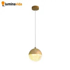 Lustre Pendente Globo Cristal Acrílico Brilhante 7W LED 3 Cores Gold Bivolt Cinderella Decor Lustre