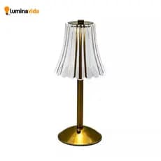 Abajur LED Retrô Dourado Acrílico USB Recarregável Toque Dimerizável
