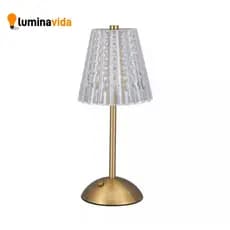 Abajur LED de Mesa 3 Cores Touch Recarregável USB Dourado Luxo Cristal 30cm