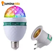 Lâmpada LED Giratória RGB Festa Balada E27 + Adaptador Tomada