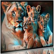 Quadro Decorativo Leões Leoa 3 Filhotes Mosaico Sala Quarto Escritório