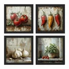 Kit 4 quadros 18x18 cm cozinha, gourmet, bistrô, vintage