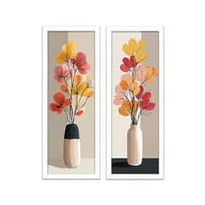 Kit 2 Quadros Decorativos Vasos Flor 18x45 Decoração Sala Escritório