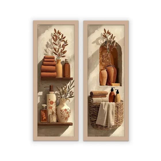 Kit 2 quadros decorativos banheiro lavabo flor 18x45 decoração luxo