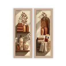 Kit 2 quadros decorativos banheiro lavabo flor 18x45 decoração luxo