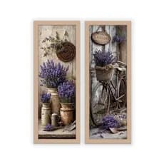 Kit 2 Quadros Para Sala Vaso Flor Lavanda 18x45 Decoração Luxo