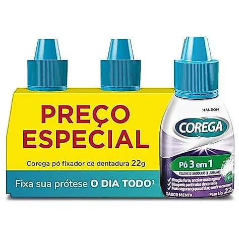 Corega Pó kit com 3 unidades 22g cada 3 em 1