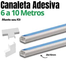 Kit Canaleta para Cabos 20x10mm com Fita Dupla Face Organizador de Fios 6 a 10 Metros