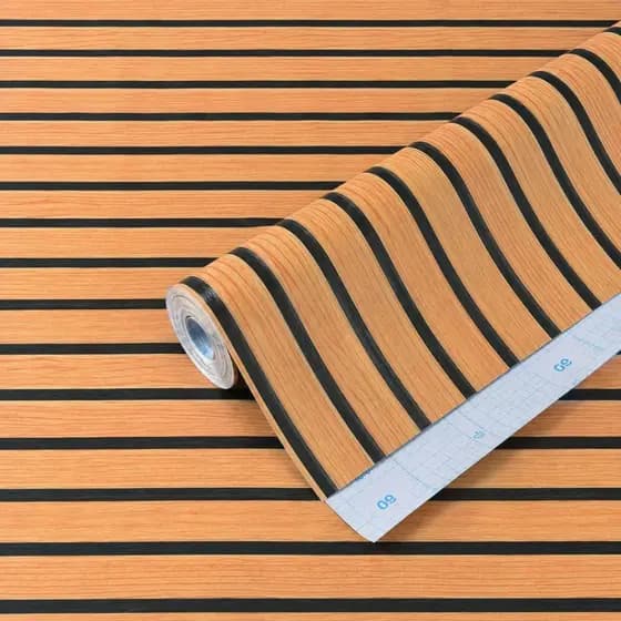 Papel de parede Madeira Ripada Clara com frisos preto Carvalho Freijó 5 Metros X 0,45cm