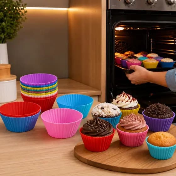Kit 12 Forma de silicone cupcake muffins 7x4x3cm cores