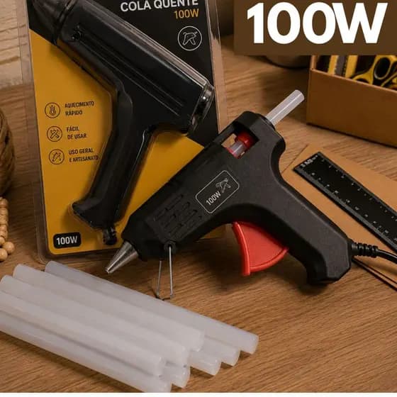 Pistola de cola quente 100w Bivolt + 6 Bastões cola 7mm artesanato escola escritório