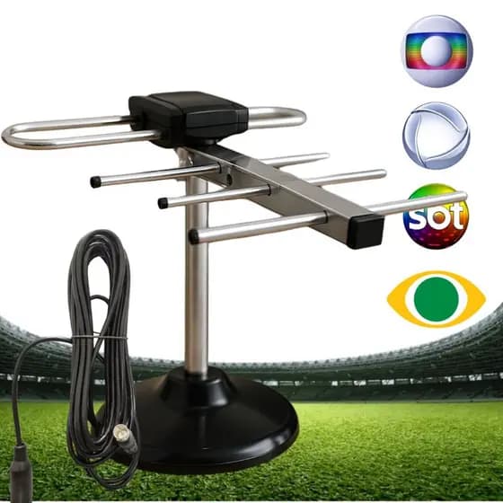 Antena Digital Interna e externa HDTV com cabo 5 Metros Base VHF UHF FM