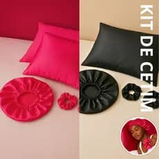 Kit Cetim Anti Frizz Dormir Fronha Touca Scrunchies Xuxinha Cabelo Saúde Autocuidado