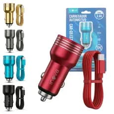 Carregador Veicular 2 Portas USB 3.4A Cabo TIPO-C INOVA CAR-G5137-TPC