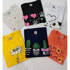 kit 3 blusa feminina baby look t-shirt estampada algodão