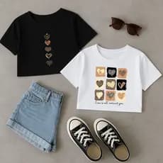 Kit 2 Cropped Algodão Feminina Oversized Camiseta Básica Premium Malha Casual